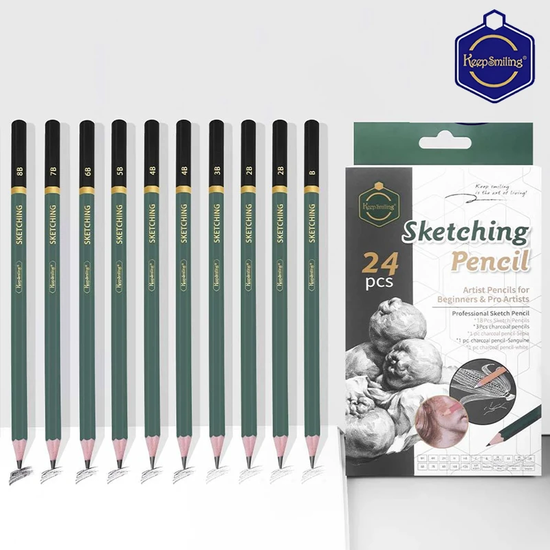 Keep Smiling - Sketching Pencil Set 24 Pieces, Smooth drawing & shading, Suitable for beginners and professional artists (TB-1024)